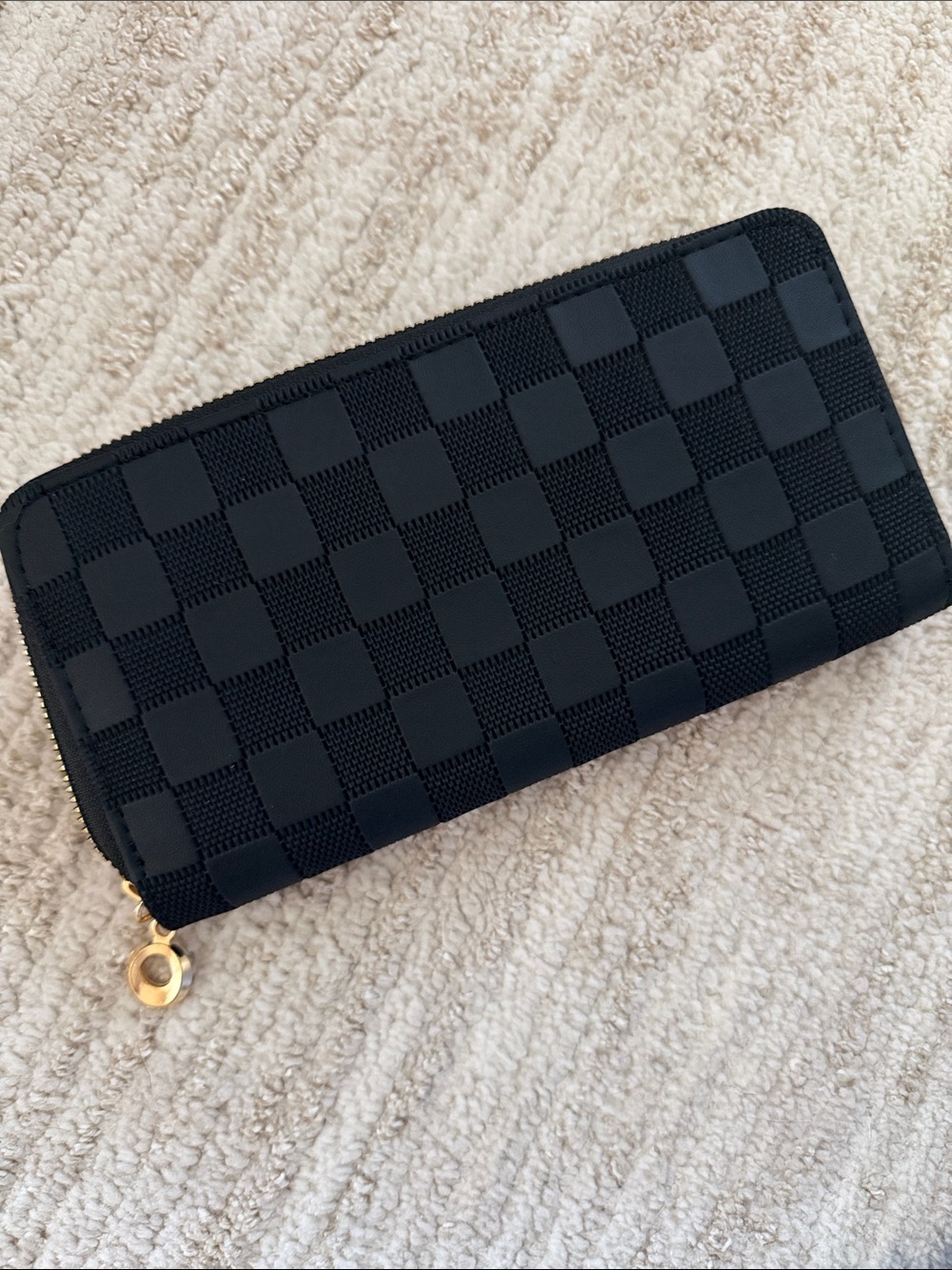 Black Checkered Zip-Around Wallet